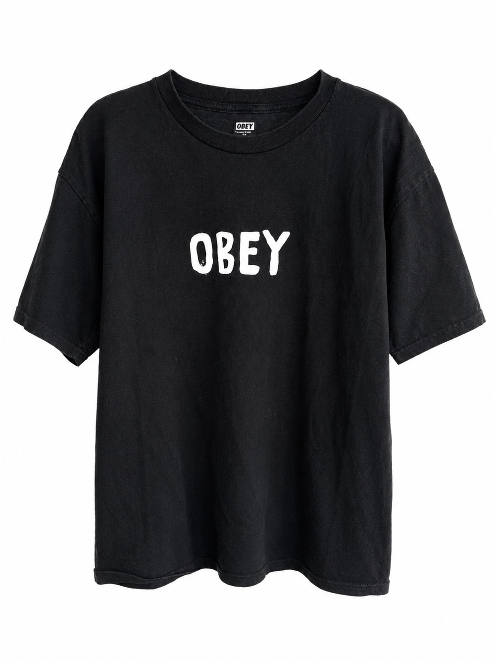 OBEY Black Stylized Font Logo Graphic T-Shirt Size L